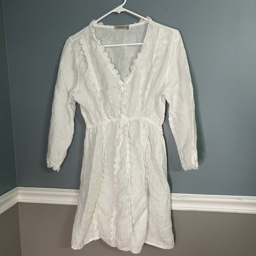 Valentina Naldi White Linen Lace Trim Mini Dress cover‎ up Made in Italy Boho